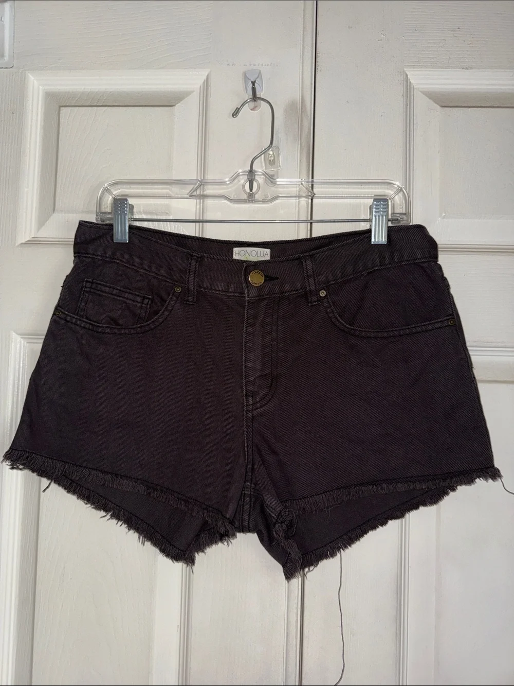Honolua Surf Co. Espresso Colored Cut Off Embroidered Pockets Denim Shorts